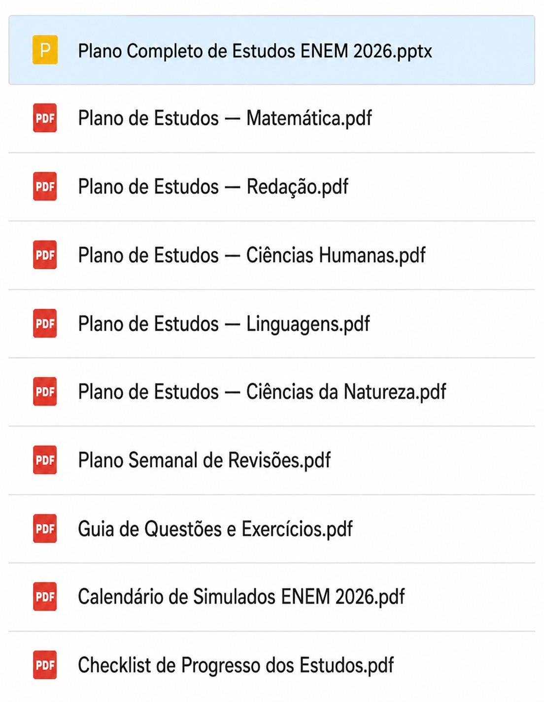 Lista de materiais do ENEM 2026 - parte 4