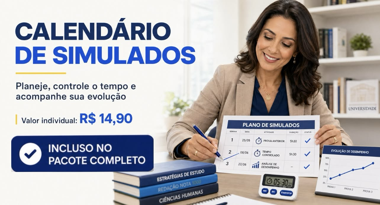 Professora organizando as datas e o tempo de realização dos simulados